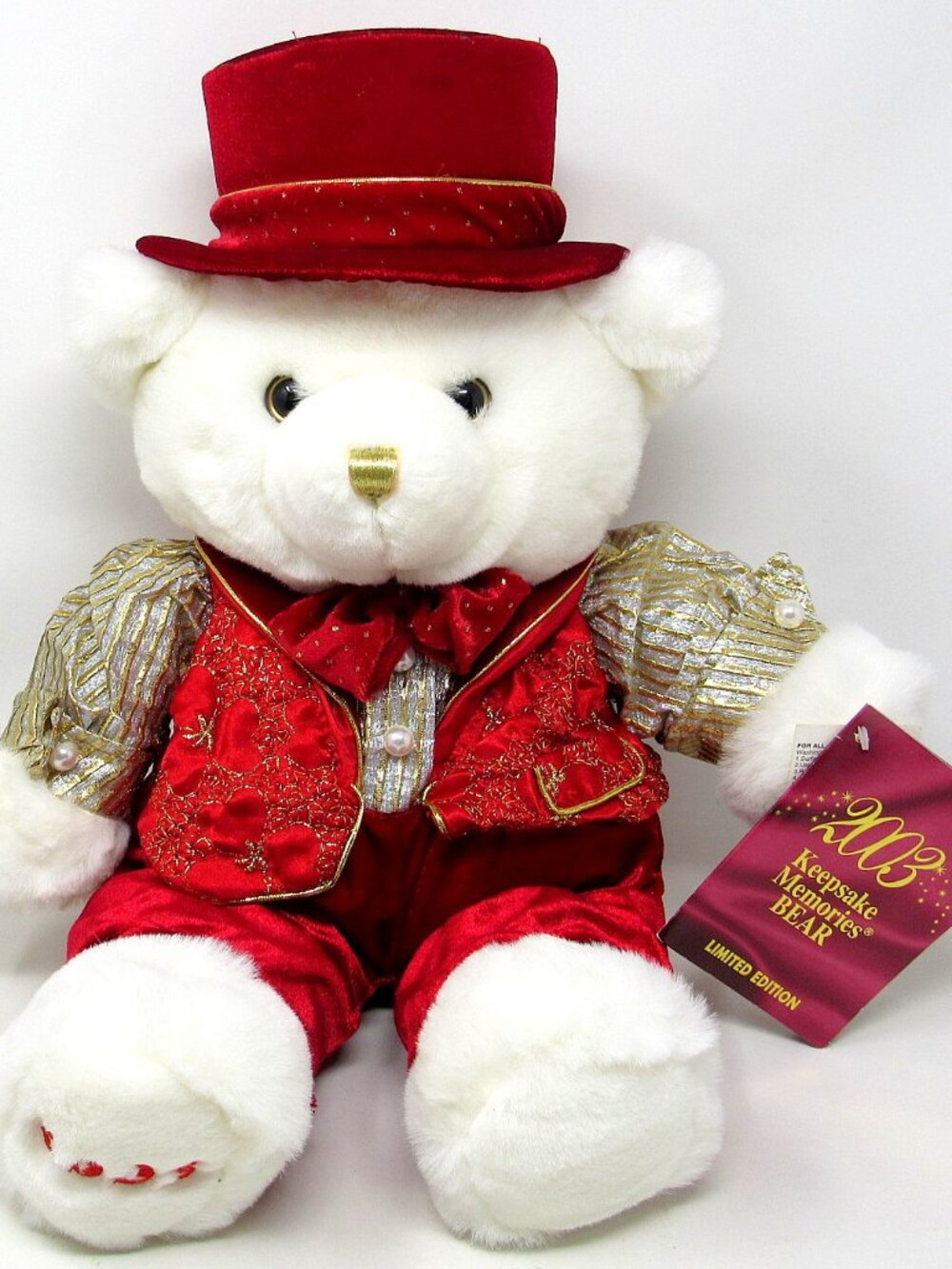 2003 Teddy Bear White Red Gold 20 inch Christmas KeepSake Memories Plush DanDee